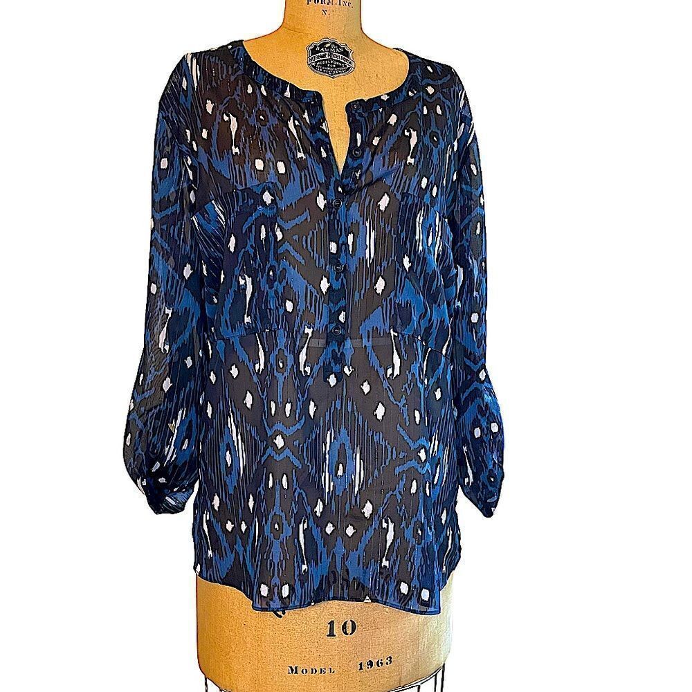 Blue and black semi sheer blouse - DKNY
